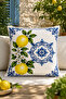 Blue Yellow Lemon Patterned 5-Piece Decorative Set – 4 Throw Pillows + 1 Runner - 3