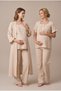 Women's Beige Muslin Fabric Short Sleeve Maternity Pajama Set with a Dress That Facilitates Breastfeeding - 3