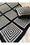 Black and White Geometric Motif Knitted Sofa Throw Tv Blanket Crochet Knee Blanket (100X100 cm) - 4
