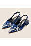 Turquoise Silvery Silver Embroidery Detailed Short Thick Heeled Shoes - 4