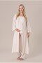 Women's Cream Muslin Fabric Short Sleeve Maternity Pajama Set with Dressing Gown for Easy Breastfeeding - 2