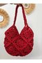 Design Hand-Knitted Motif Red Color Bag - Natural Paper Rope Design Women's Daily Shoulder Bag - 4