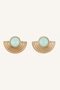 Antique Look Metal Round Turquoise Stone Detailed Earrings for Women I1596Axns