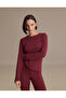 Women's Long Sleeve Basic T-Shirt Burgundy Single Product Crew Neck Casual Top - 3