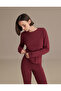 Women's Long Sleeve Basic T-Shirt Burgundy Single Product Crew Neck Casual Top - 2
