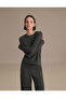 Women's Long Sleeve Basic T-Shirt Anthracite Melange Single Product Crew Neck Casual Top - 3