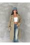 Women's Belted Double-Breasted Long Trench Coat - 3