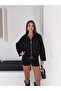 Women's Oversize Zippered Short Jacket with Waist Belt - 7
