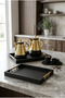 طقم ضيافة فاخر يضم طقم ترامس شاي و قهوة 1+1 لتر بلاستيك ومن الداخل زجاج +طقم صواني تقديم + مبخرة بتصميم أنيق وعصري أسود /ذهبي