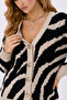 Women's V-Neck Patterned Knitwear Cardigan Black Ecru Patterned Buttoned Long Sleeve Knitted Cardigan - 2