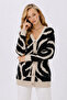 Women's V-Neck Patterned Knitwear Cardigan Black Ecru Patterned Buttoned Long Sleeve Knitted Cardigan - 4