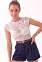 Women's 2-Piece Advantageous (White-Brown) Lace Transparent Zero-Neck Summer Blouse - 3