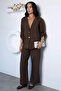 Women's Double-Breasted Collared Jacket and Trousers Two-Piece Set - 3