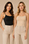 Women's 2-Piece Thin Strap Cotton Flexible Basic Undershirt Black-Tan