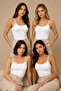 Women's 4-Piece Thin Strap Cotton Flexible Basic Undershirt White