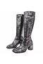 Women's Stylish Heeled Boots Genuine Silver Patterned Leather - 3