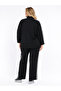 Plus Size Zippered Glittery Front Detail Contrast Striped Pocketed Relaxed Fit Women's Top and Bottom Set - 2