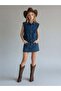 Girl's Pocketed Drawstring Waist Denim Vest - 2