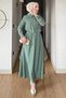 Polo Collar Gold Buttoned Eyelet Detailed Hijab Dress - 3