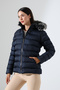 Women's Dark Blue Color Suede Fit Hooded Plush Short Coat - 2