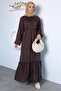 Self-Patterned, Belted Hijab Dress with Elasticated Cuffs