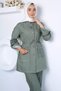 Waist Tie Detailed Jean Denim Jacket and Pants Hijab Double Set - 3