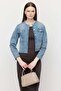 Women's Pocket Detail Collarless Denim Jacket