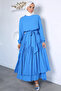 Waist Elastic Belted Ruffled Hijab Dress - 2