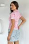 Women's Polo Collar Striped Embroidered T-Shirt - 4