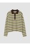 Green Polo Neck Striped Women's T-Shirt - 5