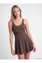 Vizyon New Season Brown U-Neck Women's Swimsuit with Window Detail - 2