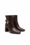 Women's Zippered Boots Genuine Brown Leather - 3