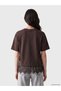 Vizyon New Season Brown Crew Neck Women's T-Shirt with Lace Detail - 4