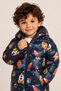 Boy's Navy Blue Helicopter Patterned Fleece Lined Hooded Puffer Coat - 2