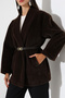 Women's Brown Oversize Goldfox Blazer with Belt - 7