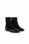 Women's Zippered Boots Genuine Black Patent Leather+Black Suede Leather