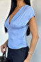 Women's V-Neck Side Gathered Blouse - 3