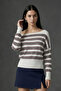 Dust Soft Textured Asymmetrical Rib Cut Boat Neck Low Sleeve Knitwear Women's Sweater & Blouse - White - 4
