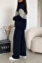 Women's Mid-Length Houndstooth 2-Piece Knitwear Set Navy Blue - 2
