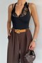 Women's Strappy Lace Collar Snap Bodysuit