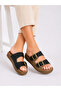 Women's Straw Detailed Thick Comfort Sole Stitched Slippers - 2