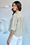 Women's Polo Collar Embossed Patterned Blouse - 4