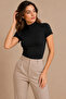 Women's 3-Pack Half Turtleneck Short Sleeve Cotton Stretch Basic T-Shirt Black - 3