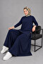 Modal Fabric Zippered Tunic and Trouser Skirt 2-Piece Hijab Set - Navy Blue - 2