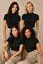 Women's 4-Pack Half Turtleneck Short Sleeve Cotton Stretch Basic T-Shirt Black