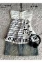 White Note Patterned Strapless Blouse with Piano Detail - 2
