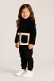 Girl's Two-Tone Black-Ecru Plush Zippered Stand Collar Pocket Winter Coat - 4