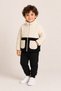 Boy'S, Two-Tone, Ecru-Black Plush Zippered Stand Collar Pocket Winter Coat
