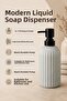 Vovy Striped Glass Soap Dispenser 500 ml – Modern Liquid Soap and Detergent Dispenser with Black Pump - 18.5 cm X 7 cm - 2
