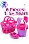 6-Piece Beach Play Set with Basket – Children's Sand Toy Set with Bucket, Sieve, Shovel, Rake and Boat Mold for Ages 1+